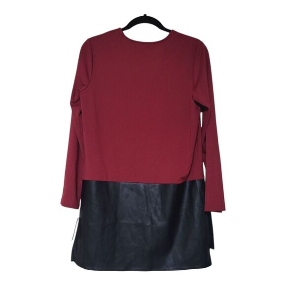 N. Natori Womens Tunic Top Colorblock Knit- Faux Leather Trim Long Sleeve S NWT - Picture 8 of 8